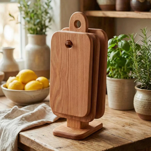 Ensemble artisanal de 2 planches à découper en bois avec support, élégantes et durables, pour la maison et les restaurants, en provenance d'Inde - Product Image 1