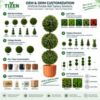 Plante artificielle en pot double de 90 cm, fausse boule de buis, feuilles en PE résistantes aux UV, pour l'intérieur et l'extérieur