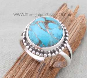 แหวนพลอยเทอร์ควอยซ์สีทองแดงสีน้ำเงิน925อัญมณีเงินแท้แฮนด์เมดเครื่องประดับ Boho ของขวัญขายส่ง - Product Image 3