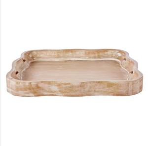 Bandejas de madera hechas a mano de alta calidad Bandeja de madera de mango para servir y decoración Uso Bandeja de forma redonda irregular con asas de cuentas - Product Image 2