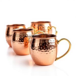Ensemble de verres en métal Mule de Moscou en cuivre martelé de qualité supérieure de 16oz Poignées en laiton chic Ensemble de 4 écologiques pour boire - Product Image 1