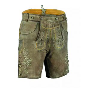 กางเกงขาสั้นผู้ชายหนังนิ่มแบบดั้งเดิมบาวาเรียเป็นมิตรกับสิ่งแวดล้อมสีทึบพร้อมลายปัก - Product Image 5