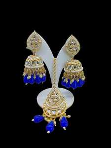 INDIAN TRADITIONAL and <b>FASHIONABLE</b> LATEST DESIGN WITH PEARL <b>EARRINGS</b> <b>CHANDELIER</b> <b>EARRINGS</b> MANGTIKKA SET for WOMEN and GIRLS - Product Image 2