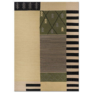 พรมขนสัตว์ทอมือสีเขียว Indusbar รุ่น ADWL-13017 กว้าง 4 เมตร ลายพิมพ์นามธรรม พรมปูพื้นห้องนอน ทางเดิน ห้องโถง รูปทรงสี่เหลี่ยมผืนผ้า 3 มิติ - Product Image 1