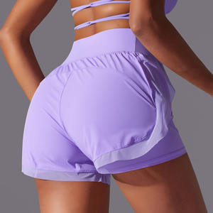 Pantalones cortos de yoga para mujer con logotipo personalizado 2 en 1, pantalones cortos transpirables para entrenamiento y correr con bolsillo, pantalones cortos de secado rápido para gimnasio para mujer - Product Image 2