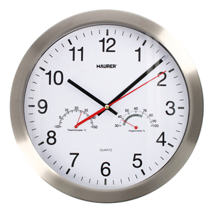 Orologio da parete 0/30 cm. Frontale in acciaio con igrometro e termometro. - Product Image 1