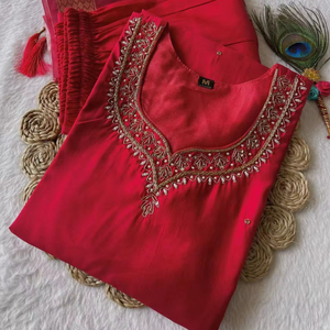 Seda de diseñador con traje Salwar de trabajo hecho a mano, vestido paquistaní Salwar Kameez Dupatta, ropa de boda. - Product Image 1