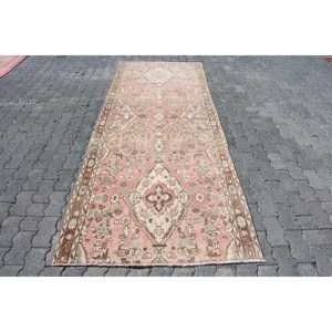 Turkish 3.6x9.5 ft <b>Rug</b>, Vintage <b>Runner</b> <b>Rug</b>, Pink Moroccan <b>Rug</b> - Product Image 1