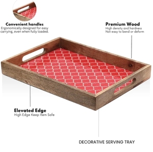 Bandeja Rectangular de madera de mango rojo marroquí de 14 pulgadas con asa bandeja decorativa para servir plato para mesa de desayuno decorativa - Product Image 3