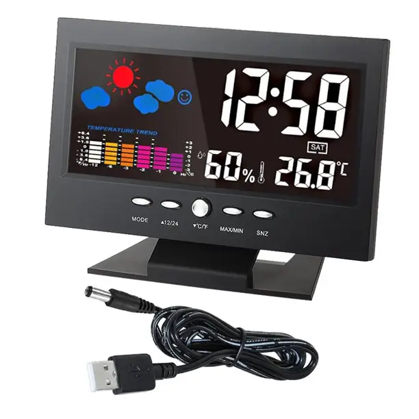 LCD Digital Clock Voice-Activated Perpetual Calendar Alarm Clock With Time/Date/ Week/Temperature Display
