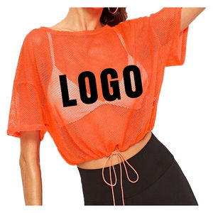 Nueva camiseta de malla corta para mujer, Top corto de punto transpirable versátil para primavera y verano, malla - Product Image 4