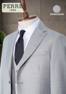 Perre Men's Gray Single Breasted Business <b>Suit</b> Notched Collar Regular Fit Wool Polyester Anti-Wrinkle British Style - Product Image 3
