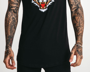 Camiseta de color negro con cara de tigre frontal bordada en tallas grandes para hombre - Product Image 4