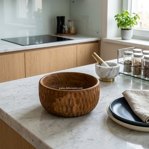Bol en bois de teck naturel de bonne qualité, vente en gros, bol à fruits rond en bois pour servir la nourriture et la salade - Product Image 5