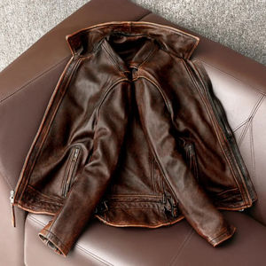 Premium Quality 2025 Vintage <b>Brown</b> Genuine Sheep <b>Leather</b> Slim Fashion Biker <b>Jacket</b> for <b>Men</b> Canvas Waterproof Eco-Friendly Winter - Product Image 3