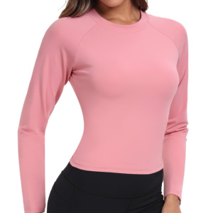 Haut de sport moulant à manches longues effet push-up pour le yoga, la gym et l'entraînement, en Spandex/Polyester écologique, séchage rapide et respirant - Product Image 4