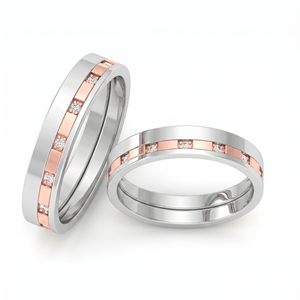 Anillos de Boda Clásicos de Dos Tonos con Diamantes Redondos de Corte Brillante, Diamantes Naturales y Cultivados en Laboratorio - Product Image 3