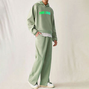 ชุดวอร์มผู้ชายผ้าหนาพิมพ์โลโก้เอง สไตล์สตรีทแวร์ ชุดออกกำลังกายผ้าฝ้ายโอเวอร์ไซส์สำหรับผู้ชาย - Product Image 4