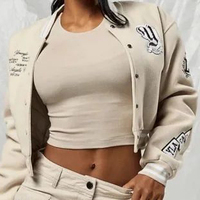Chenille patchs travail col montant femmes recadrée varsity vestes boutons pression Streetwear broderie haut court varsity vestes