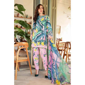 Vestido modesto recto de gasa con estampado floral para Eid - Colección Maria B MPT-2503-B TC-1179 - Product Image 1