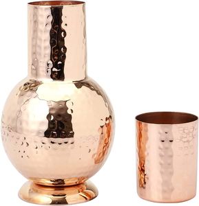 Ensemble carafe à eau et verre à eau en cuivre pur martelé pour chevet |   Vase en cuivre artisanal pour les bienfaits ayurvédiques pour la santé - Product Image 1