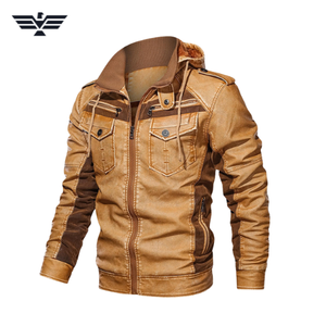 Chaqueta de motociclista de cuero PU azul de manga larga estilo Moto para hombre de otoño diseño ajustado cuello levantado único cremallera posición de logotipo frontal - Product Image 1