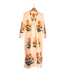 <b>White</b> Yellow Floral Cotton Midi <b>Dress</b> <b>for</b> <b>Women</b> Elegant Empire Waist - Product Image 2