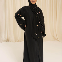 Vente en Gros 2024, Robe de Bal Modeste de Turquie pour l'Aïd, Abaya Dubaï en Organza, Robe Musulmane Femme Luxe Broderie Fleur Fantaisie Noire, Chapelle