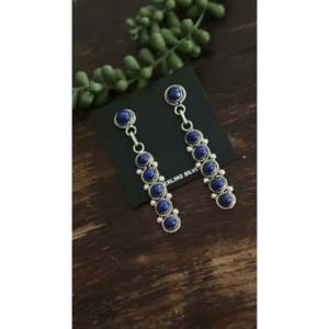 Pendientes Colgantes Estilo Navajo con Lapislázuli, Plata de Ley, Geométricos, Chapados en Oro de 18K, con Diamantes y Perlas - Product Image 4