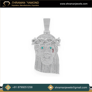 Design élégant bijoux de mode de luxe 35.67 CTS 925 argent personnalisé hommes glacé jésus yeux bleus Moissanite diamant testeur pendentif - Product Image 4