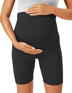 Womens Eco-Friendly Maternity Shorts Running Yoga Shorts Custom Logo Stretchy Fit Moisture Wicking <b>Black</b> Polyester Biker Shorts - Product Image 3
