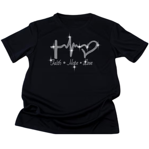 Reklo Industries Men T-Shirt Faith Hope Love Rhinestone Cross Heart Graphic Tee Christian Bling <b>Top</b> Cotton O-Neck Regular Fit - Product Image 1