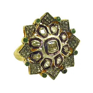 แหวนค็อกเทลชุบทองคำแท้สำหรับผู้หญิง ประดับเพชรทรง Asscher และมรกต งานแฮนด์เมด ลายเรขาคณิต พร้อมใบรับรอง IGI คุณภาพเยี่ยม - Product Image 1