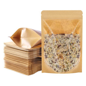 Pochettes refermables réutilisables en carton kraft de 4x6 pouces avec fenêtre transparente Pochettes de support de fenêtre transparente de 4x6 pouces avec zip-lock de stockage - Product Image 1