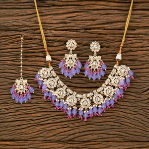 Conjunto de collar de cuentas indo occidentales chapadas en oro elegante muy demandado con perlas para mujeres y niñas - Product Image 5