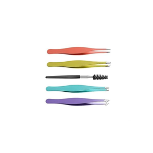 4 Pcs Stainless Steel Tweezers Instrument Set for Eyebrows with Leather Case Manual Use - Product Image 2