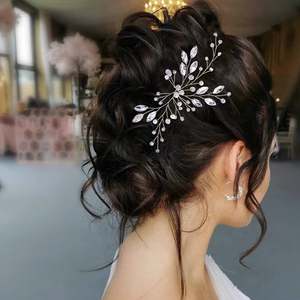 Bridella BHP103-GM Silvery Wedding <b>Headband</b> with Silver Rhinestone & Pearl Crystal <b>Flower</b> Design Comfortable Fit - Product Image 4