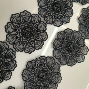 Embroidered Beaded Paisley Lace Applique Floral Pattern Sew-On Trim for <b>Bags</b> Black Garment Patch with Floral Design - Product Image 1