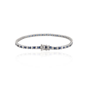 Bracelet tennis glamour en or blanc massif 18 carats, meilleure qualité, fait main, saphir bleu naturel carré, diamant, tendance, mariage, fête - Product Image 3