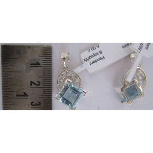 Blue and White Topaz <b>Pendant</b> with <b>Emerald</b> Cut Diamonds Bezel Set Religious Cross Charm in Rose Gold Rhodium Plated on Platinum - Product Image 1
