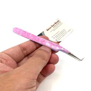 90 Degree Pink Leopard Print <b>Tweezer</b> Non Fiber Tip Sustainable Eyelash <b>Tweezer</b> Custom Logo Printing OEM Service - Product Image 2