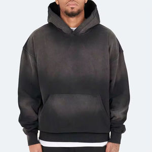 Sweats à capuche délavés à l'acide poids lourd vierge Sweatshirts Vintage Stone Wash Logo personnalisé surdimensionné Hoddie Hodie Boxy Fit OEM - Product Image 6