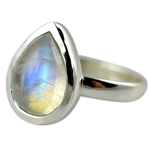 Navya <b>Craft</b> Handmade Women's <b>Ring</b> Rainbow Moonstone Pear Shape 925 Solid Sterling Silver Romantic Sizes 4-13 for Christmas - Product Image 1