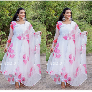 Robe Anarkali Kurti indienne tendance avec dupatta, tenue de soirée de mariage pour femme, longue robe en soie Banglory brodée, longueur au sol, pour mariage - Product Image 1