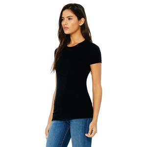 T-Shirt Slim femme noir uni, longueur du corps plus longue, 100% Airlume peigné et anneau en coton 32 simple 4.2 oz - Product Image 2