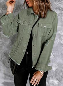 Chaqueta vaquera de algodón crudo para mujer, ropa de abrigo informal transpirable de lavado medio para múltiples trajes - Product Image 5