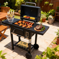 Barbecue autoportant de luxe moderne en acier thermolaqué avec chariot et tables latérales doubles, en stock