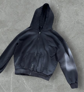 Camo en relief en détresse Sun Faded Vintage Acid Wash Boxy Fit Mask Full Zip Hoodie-High Fleece Hoodie - Product Image 2