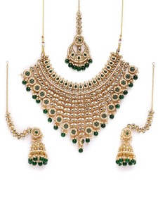 Gargantilla nupcial india de lujo con polki y perlas, conjunto de joyería étnica chapada en oro (collar y aretes) - Product Image 3