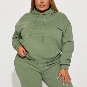 ชุดเซ็ตฮู้ดดี้และกางเกงขายาวผ้ากำมะหยี่หนานุ่มสีพื้นสำหรับฤดูใบไม้ร่วงและฤดูหนาว  ขายส่งชุดฮู้ดดี้เอวลอยสำหรับผู้หญิง - Product Image 3